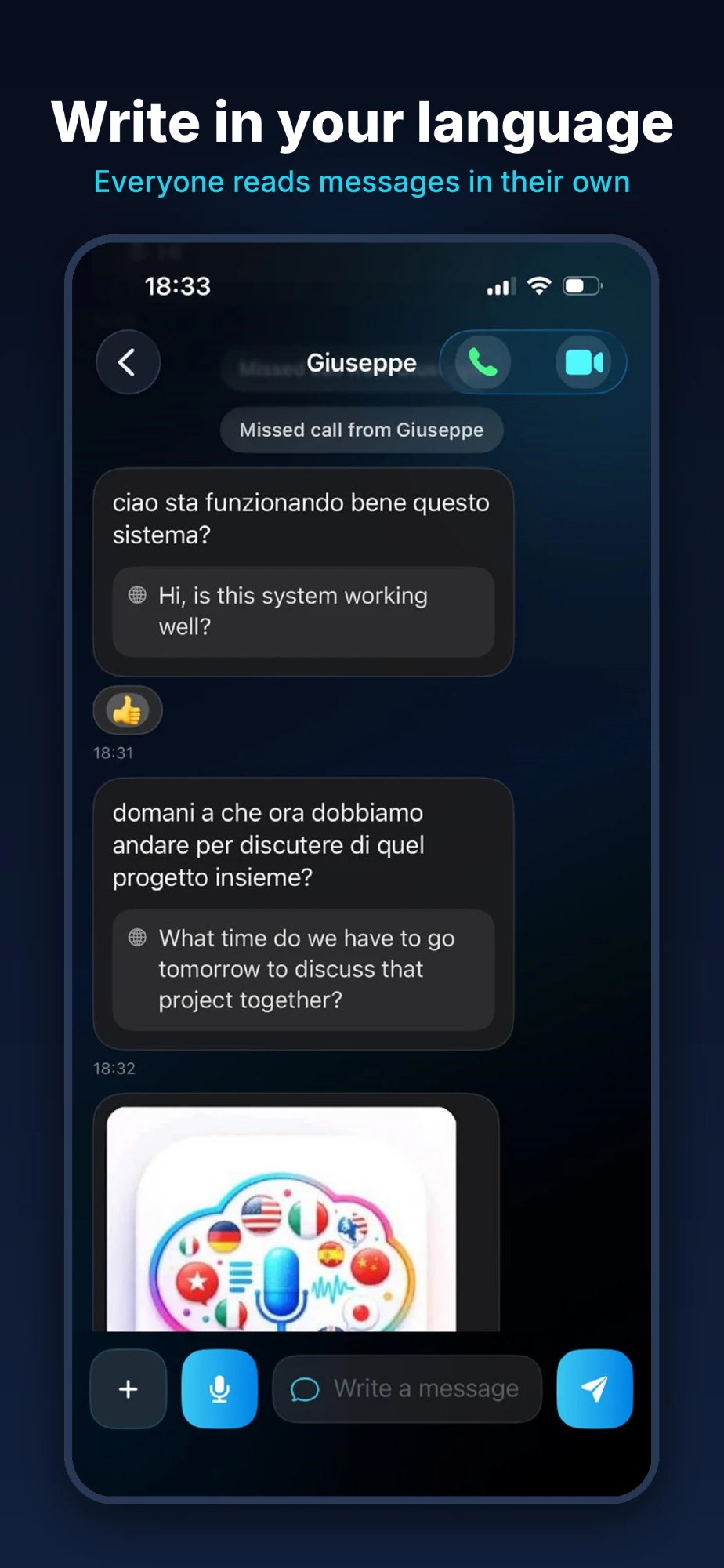 Chat with automatic message translation