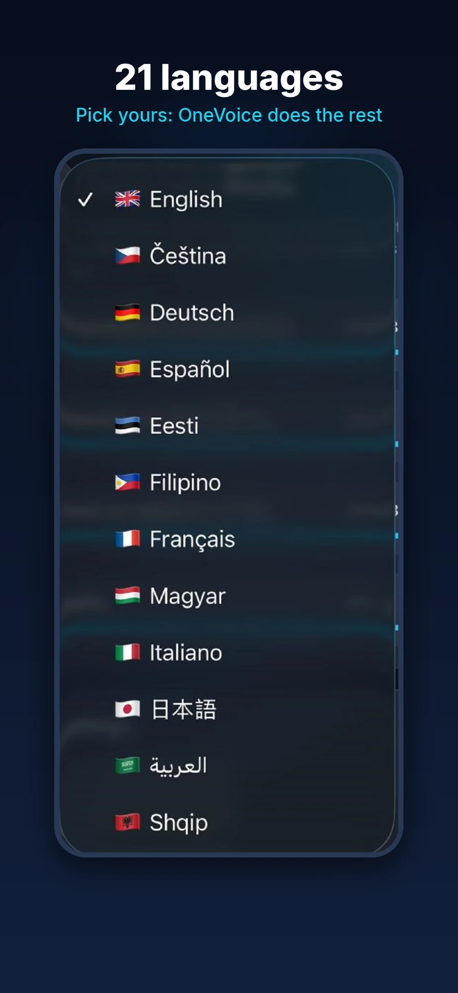 Choice of 21 languages