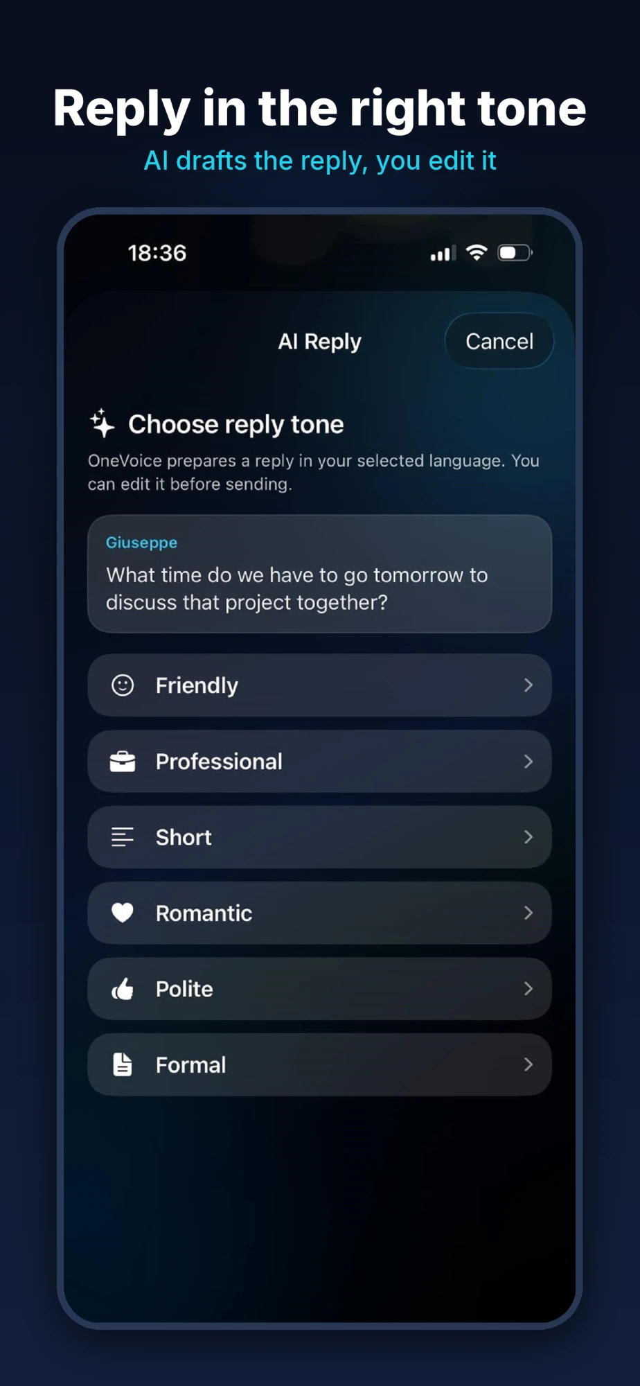 AI-drafted replies in the right tone
