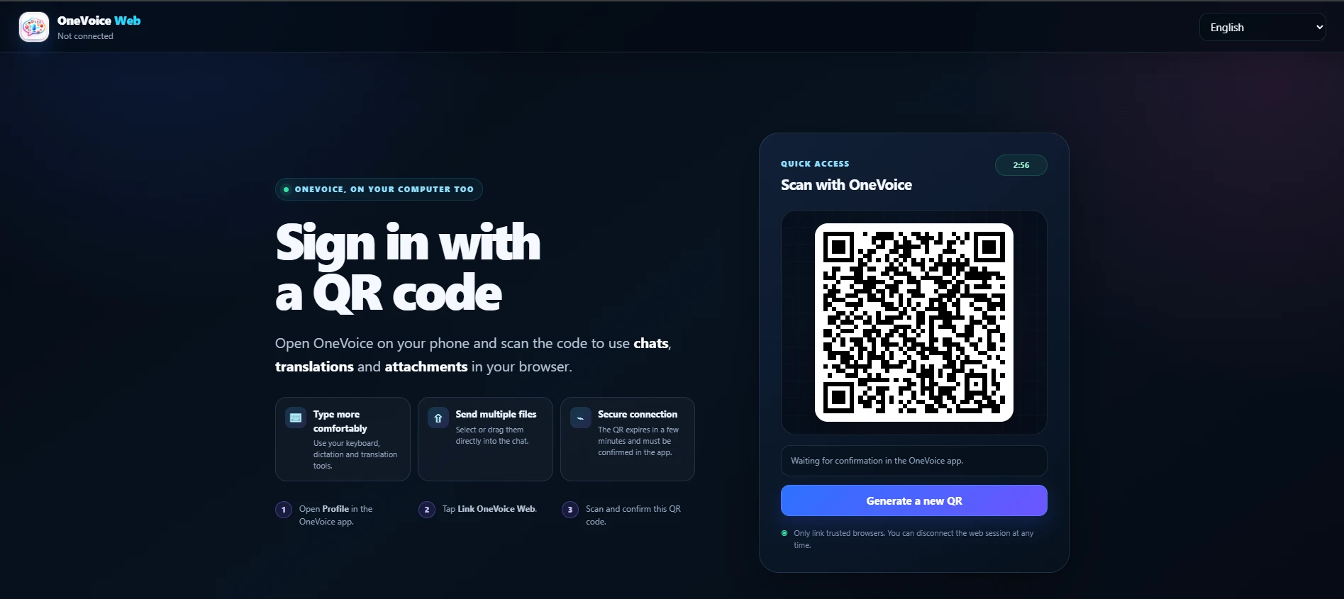Accesso a OneVoice Web tramite QR code